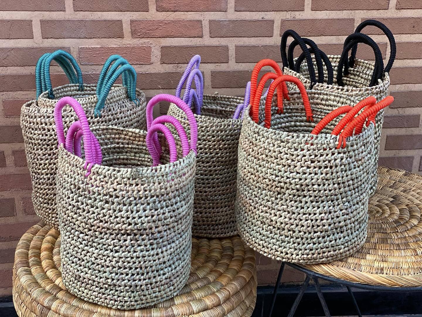 Handwoven Boho Storage Basket Set with Color Handles - Image 7