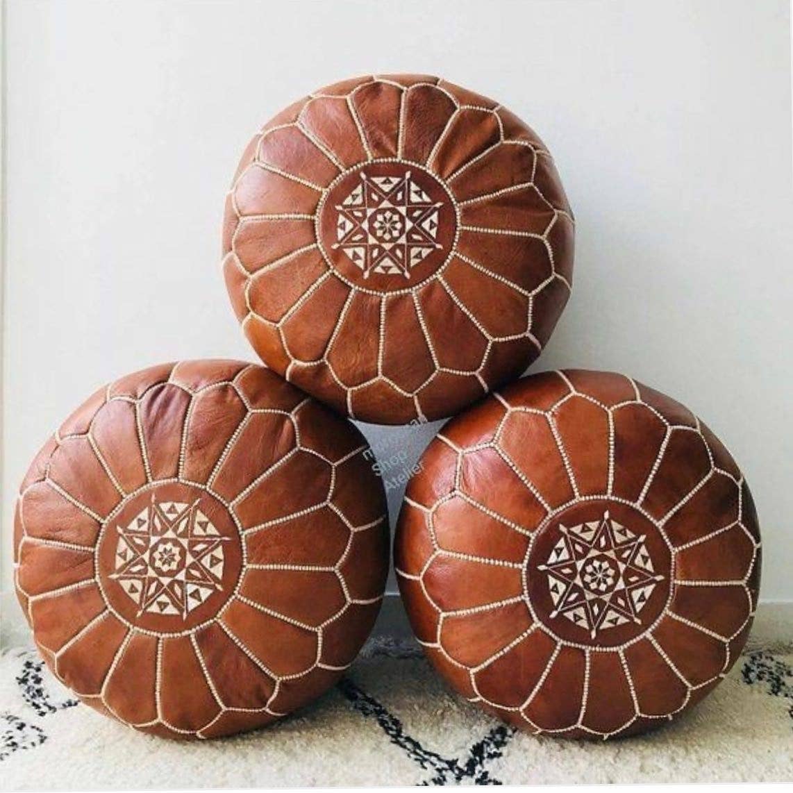 Handcrafted Moroccan Leather Pouf Ottoman
