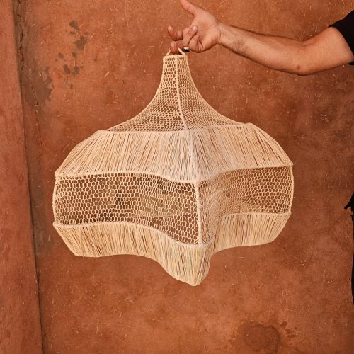 Handwoven Wave Raffia Pendant Light – Moroccan Boho