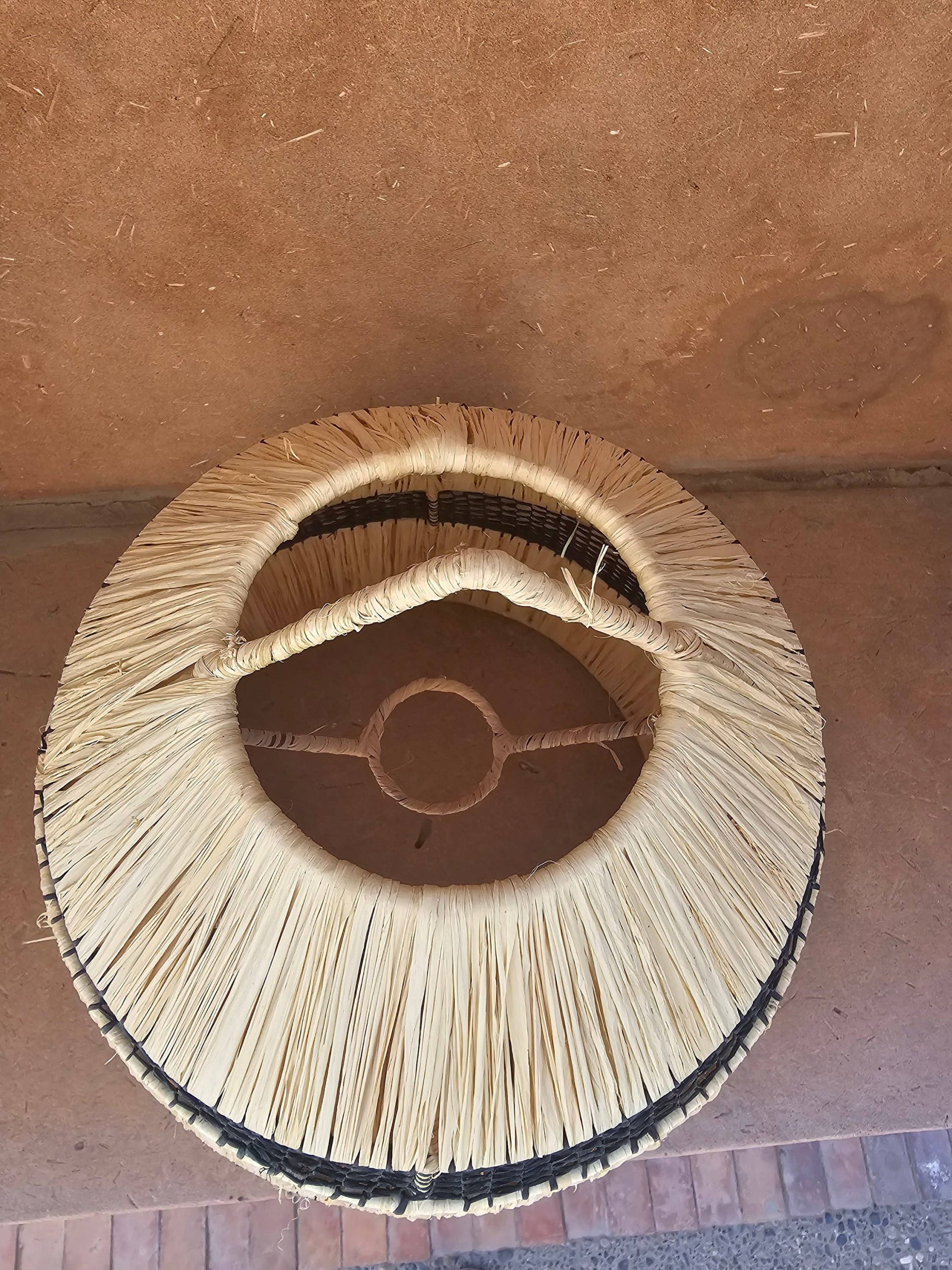 Handwoven Raffia Pendant Light Shade with Black Accent - Image 2