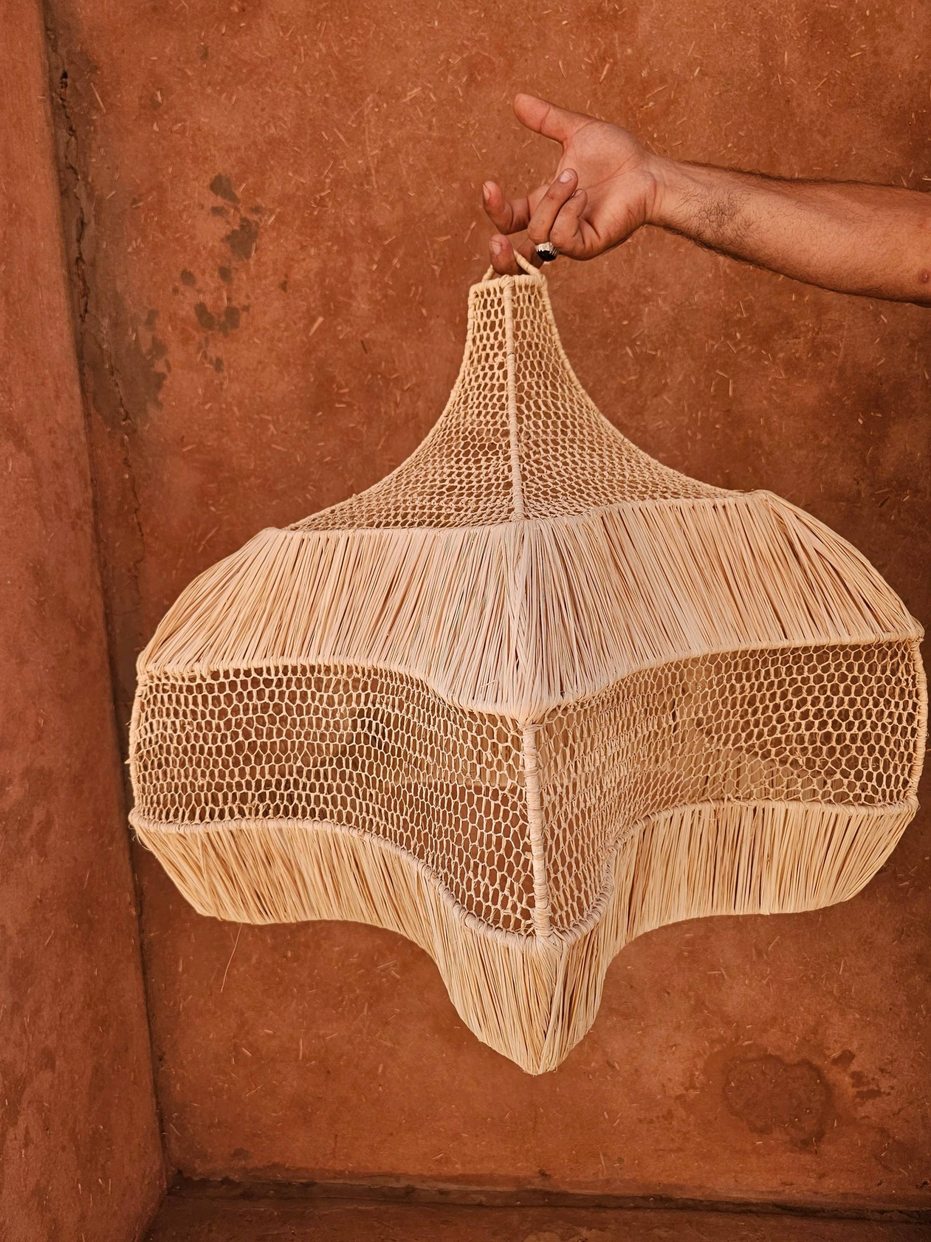 Handwoven Wave Raffia Pendant Light – Moroccan Boho - Image 3