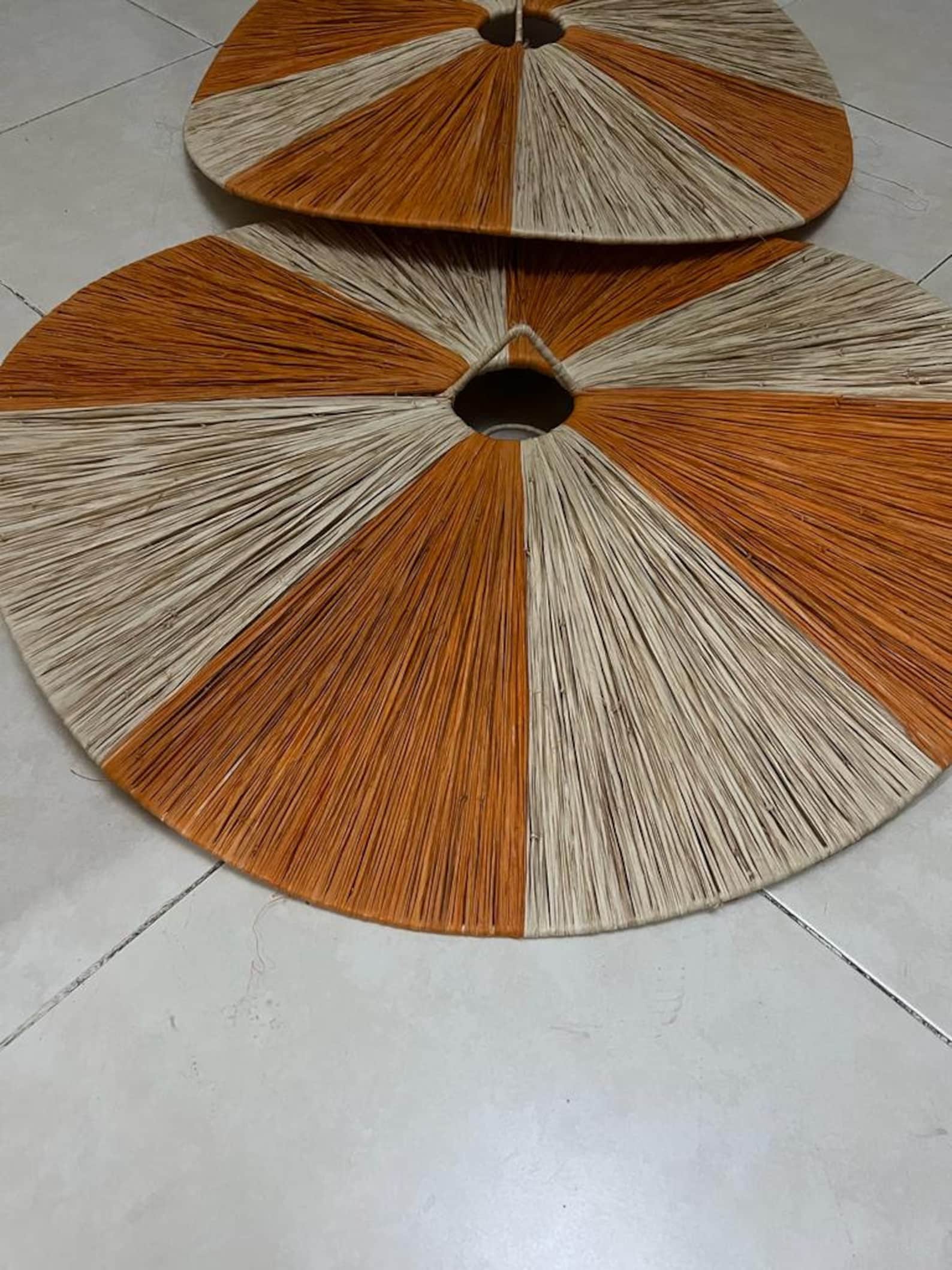 Handwoven Raffia Pendant Light with Color Panels - Image 4