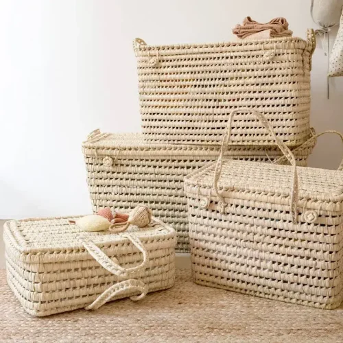 Handwoven Natural Fiber Storage Box with Lid