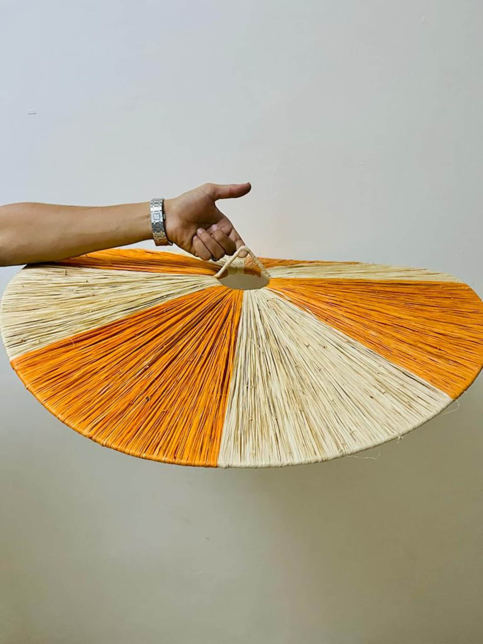 Handwoven Raffia Pendant Light with Color Panels