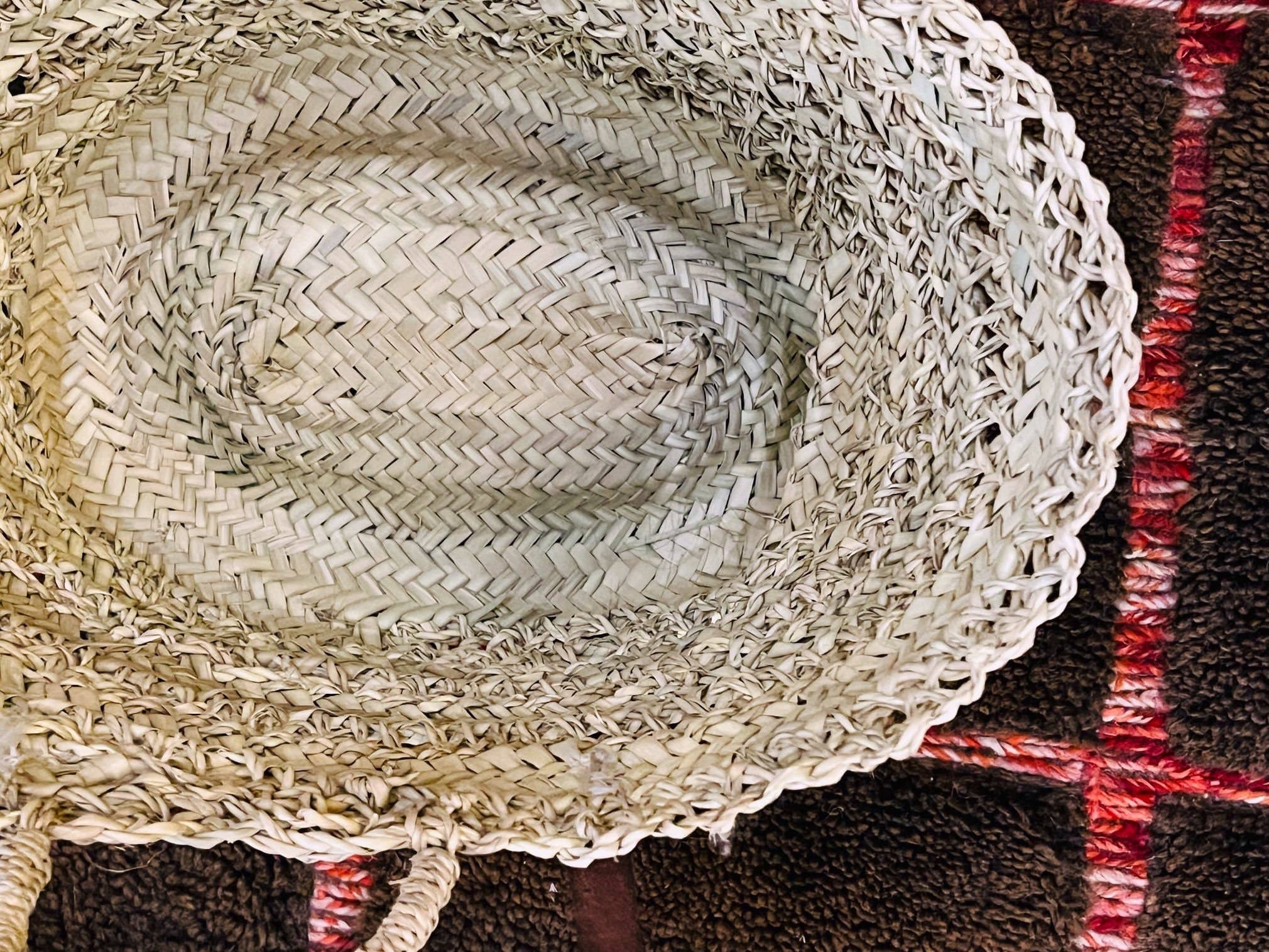 Handwoven Moroccan Straw Basket with Leather Handles - Image 6