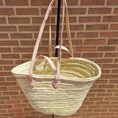 Handwoven French Market Basket with Double Leather Handles