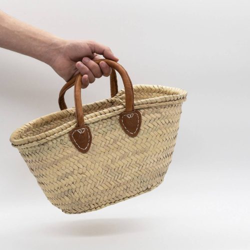 Small French Market Basket with Leather Handles