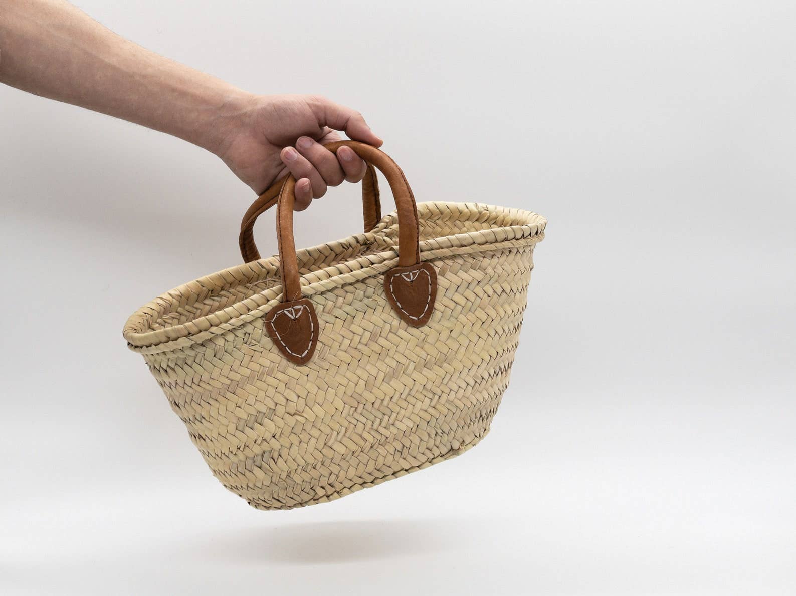 Small French Market Basket with Leather Handles